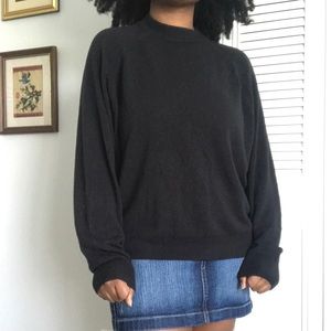 Slouchy black mock turtleneck sweater with back neck zipper, size XL